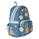 Loungefly Disney Dogs & Cats Floral Faux Denim Fringe Mini Backpack