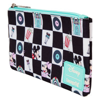 Loungefly Disney Mickey & Minnie Date Night Diner Checkered All-Over Print Nylon Zipper Pouch Wristlet