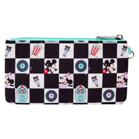 Loungefly Disney Mickey & Minnie Date Night Diner Checkered All-Over Print Nylon Zipper Pouch Wristlet
