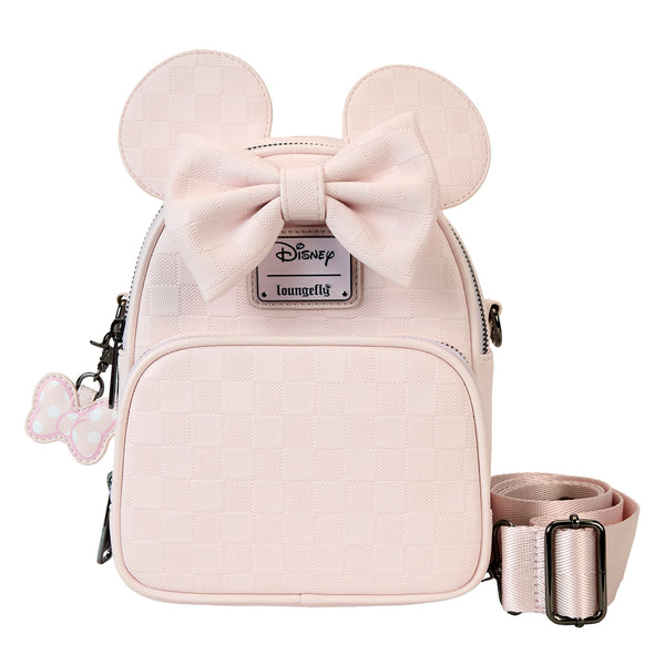 Loungefly Disney Minnie Mouse Checkered Texture Convertible Mini Backpack & Crossbody Bag