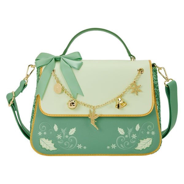 Loungefly Disney Peter Pan Tinker Bell Holiday Sequin Crossbody Bag with Charms