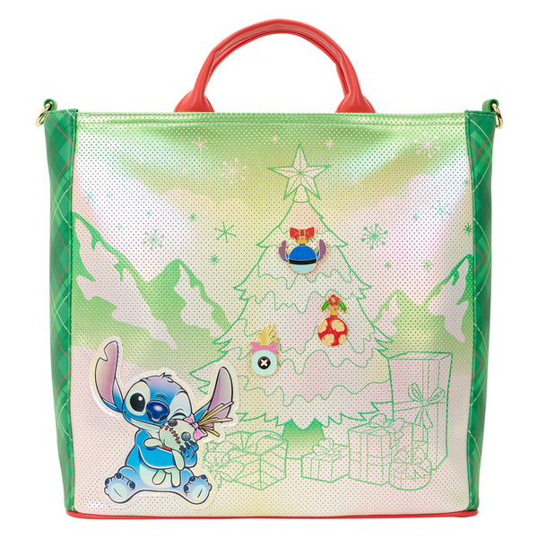 Loungefly Disney Lilo & Stitch Holiday Tote Pin Trader Crossbody Bag