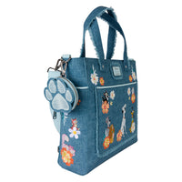 Loungefly Disney Dogs & Cats Floral Faux Denim Convertible Backpack & Tote Bag with Coin Bag
