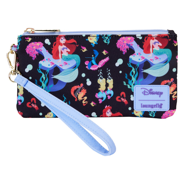 Loungefly Disney The Little Mermaid 35th Anniversary Life is the Bubbles All-Over Print Nylon Zipper Pouch Wristlet