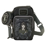 Loungefly The Addams Family Wednesday Black Roses Cell Phone Crossbody Bag with Coin Bag