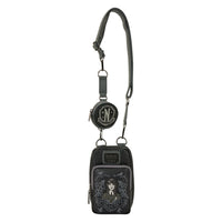 Loungefly The Addams Family Wednesday Black Roses Cell Phone Crossbody Bag with Coin Bag