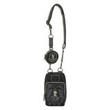 Loungefly The Addams Family Wednesday Black Roses Cell Phone Crossbody Bag with Coin Bag